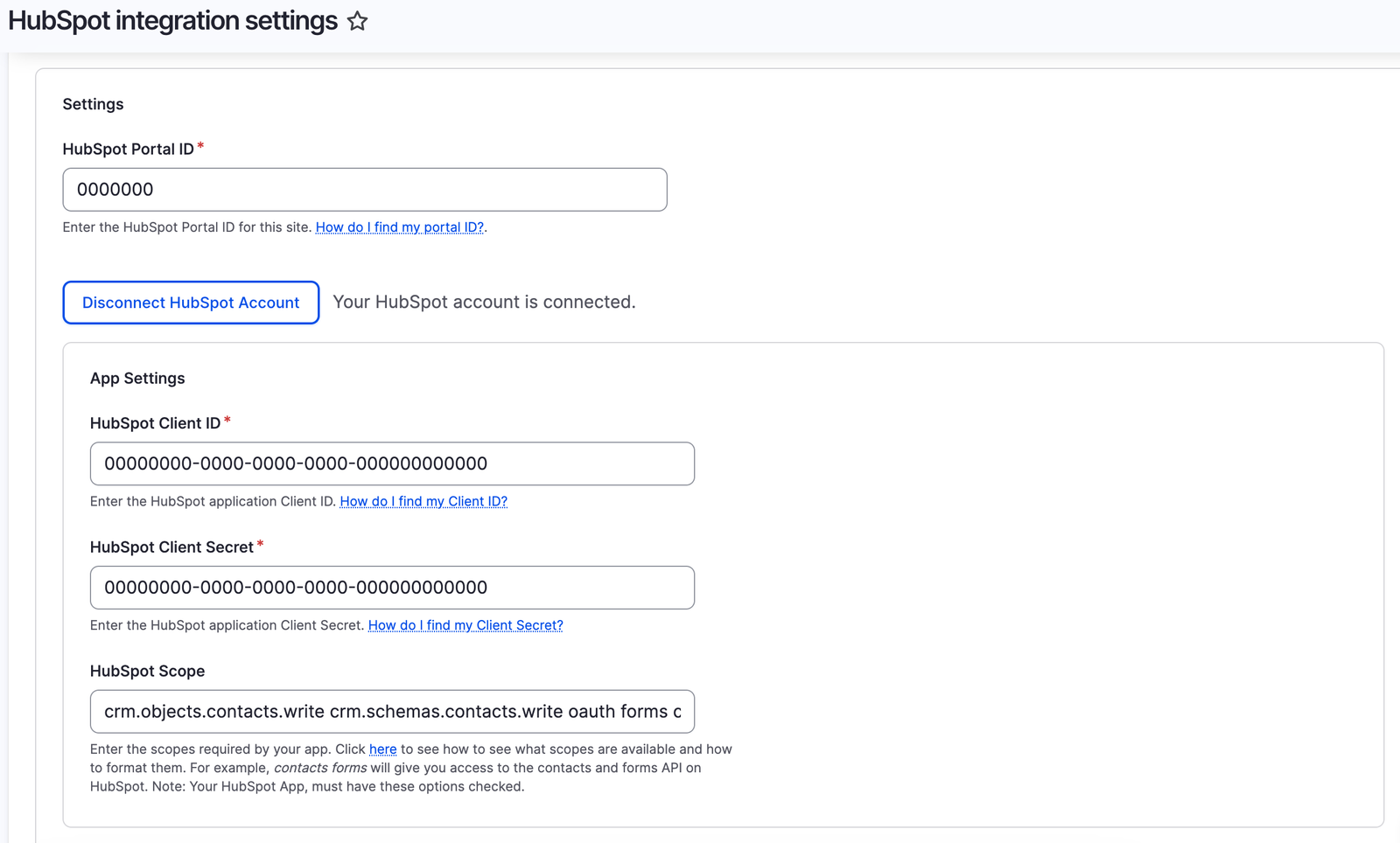 Configure HubSpot integration settings