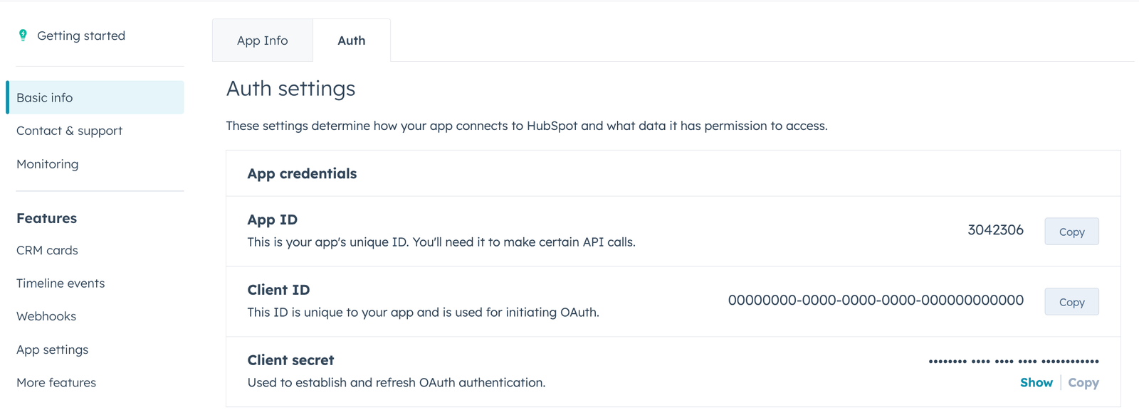 HubSpot Client ID and Client Secret