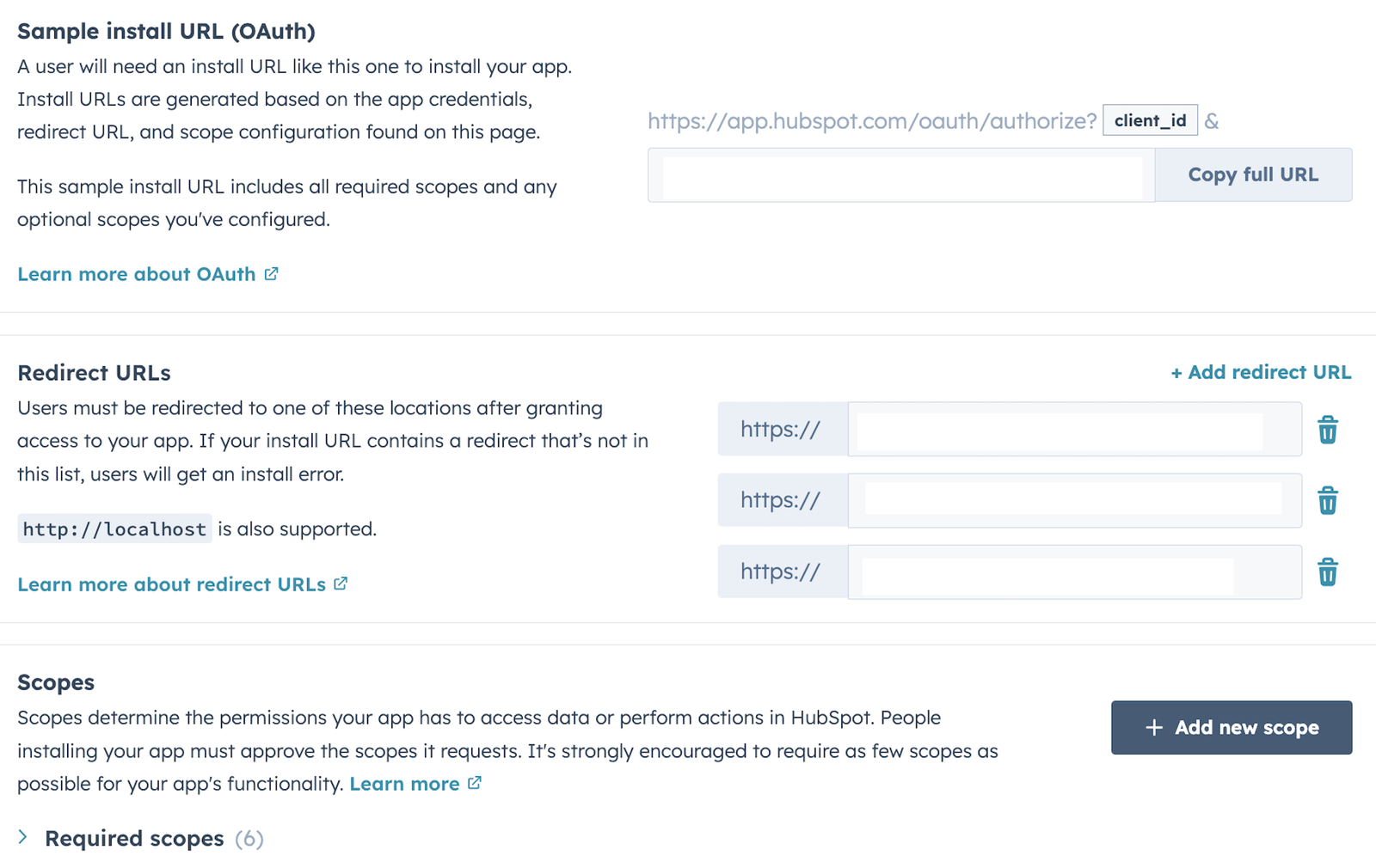 Define OAuth URL & Redirect URLs